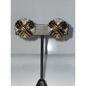 Jackie Orr Rhinestone‎ Wrap Gold Tone Round Clip On Earrings Vintage Retro A197